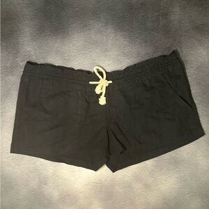 Roxy Black Women's linen blend Shorts with Cream Rope Drawstring